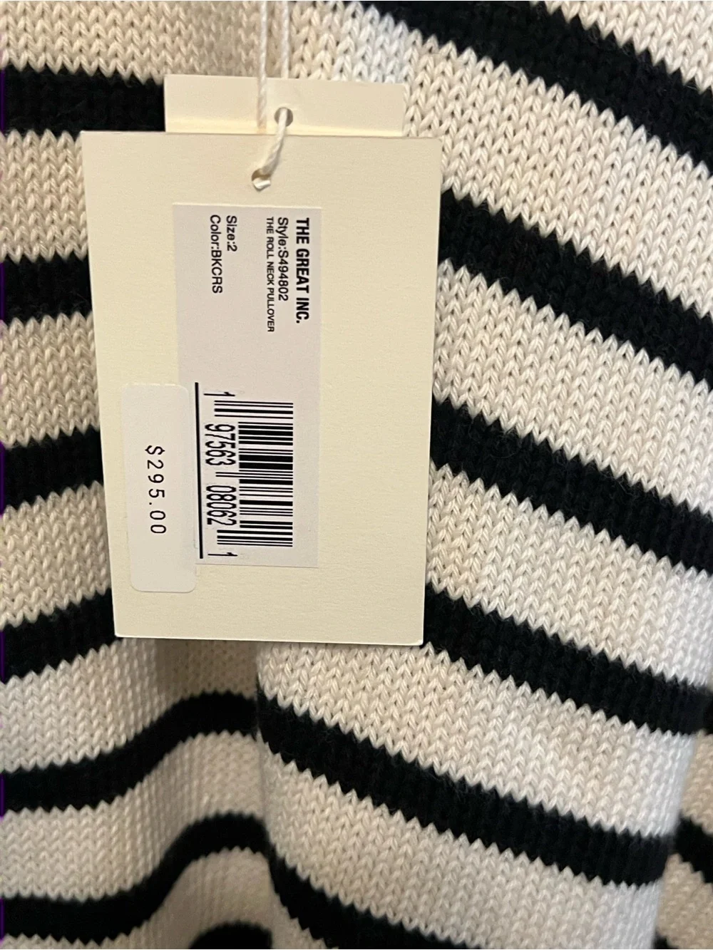 The Great. Cotton Roll Neck Striped Crewneck Sweater Sz M